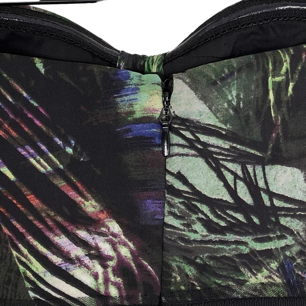 BCBGMaxazria Tae Strapless Silk Maxi Dress 2 Black Peacock Print Sweetheart Gown - Picture 8 of 10